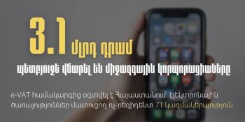3.1 մլրդ դրամ հարկ՝ 71 միջազգային կորպորացիաներից ՀՀ պետբյուջե. e-VAT համակարգի շնորհիվ ավելացնում են Հայաստանի բյուջեի եկամուտները