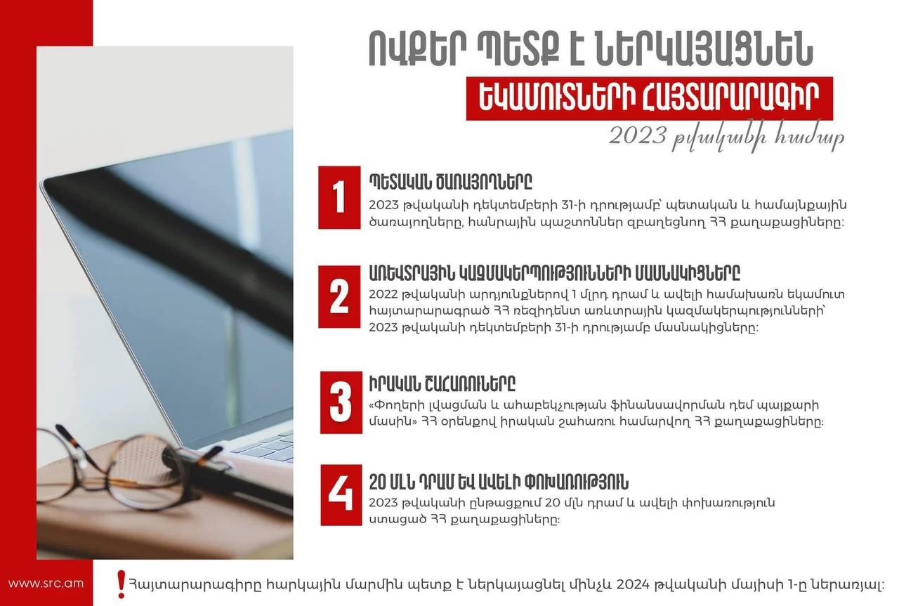 Ովքեր պետք է 2023 թվականի հաշվետու տարվա համար ներկայացնեն եկամուտների հայտարարագիր. ՊԵԿ