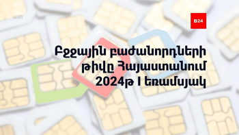 Բջջային բաժանորդների թիվը Հայաստանում. 2024թ. I եռամսյակ. B24